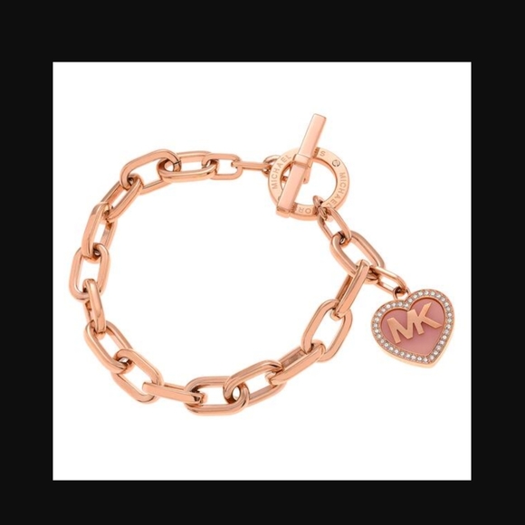 Michael Kors Logo Heart Charm Bracelet Heavy Chainlink Toggle Rose Gold NWT - Picture 8 of 8
